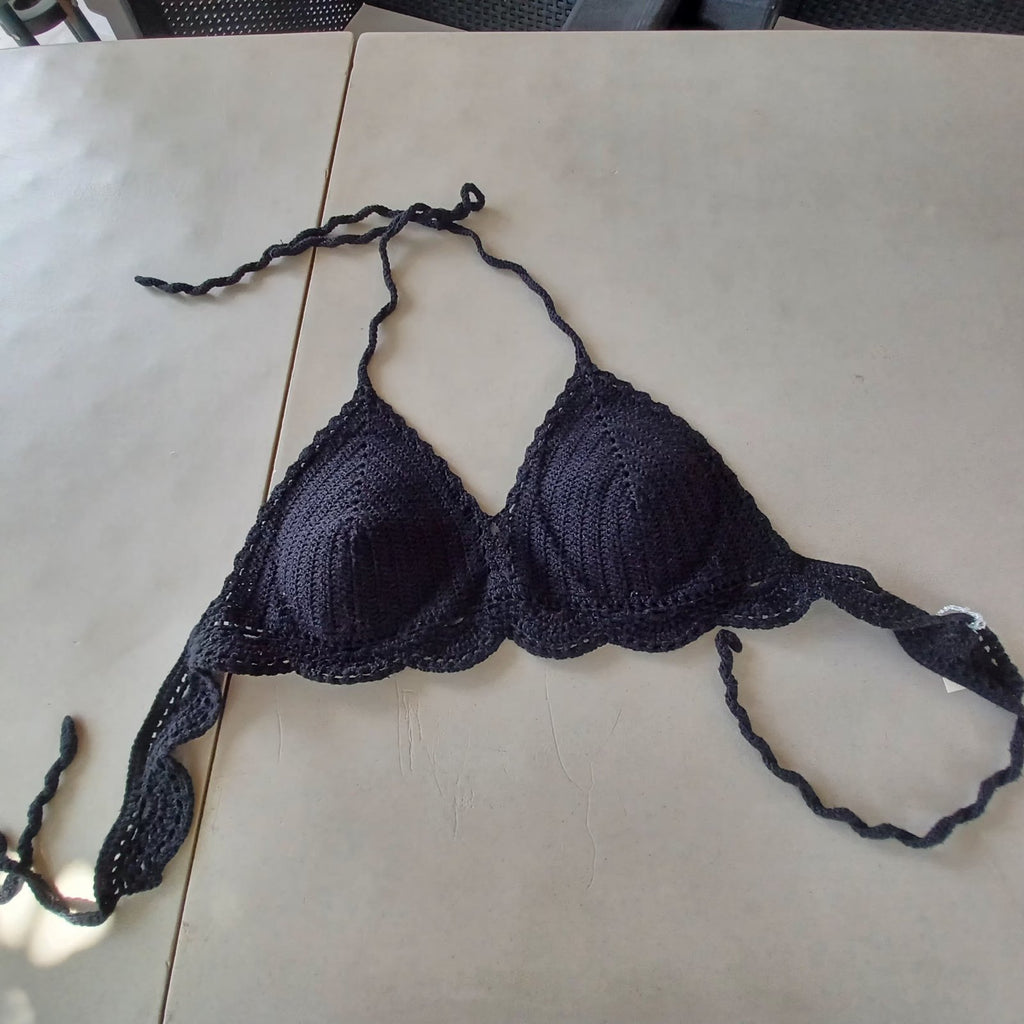 Black Crochet Swimsuit Top