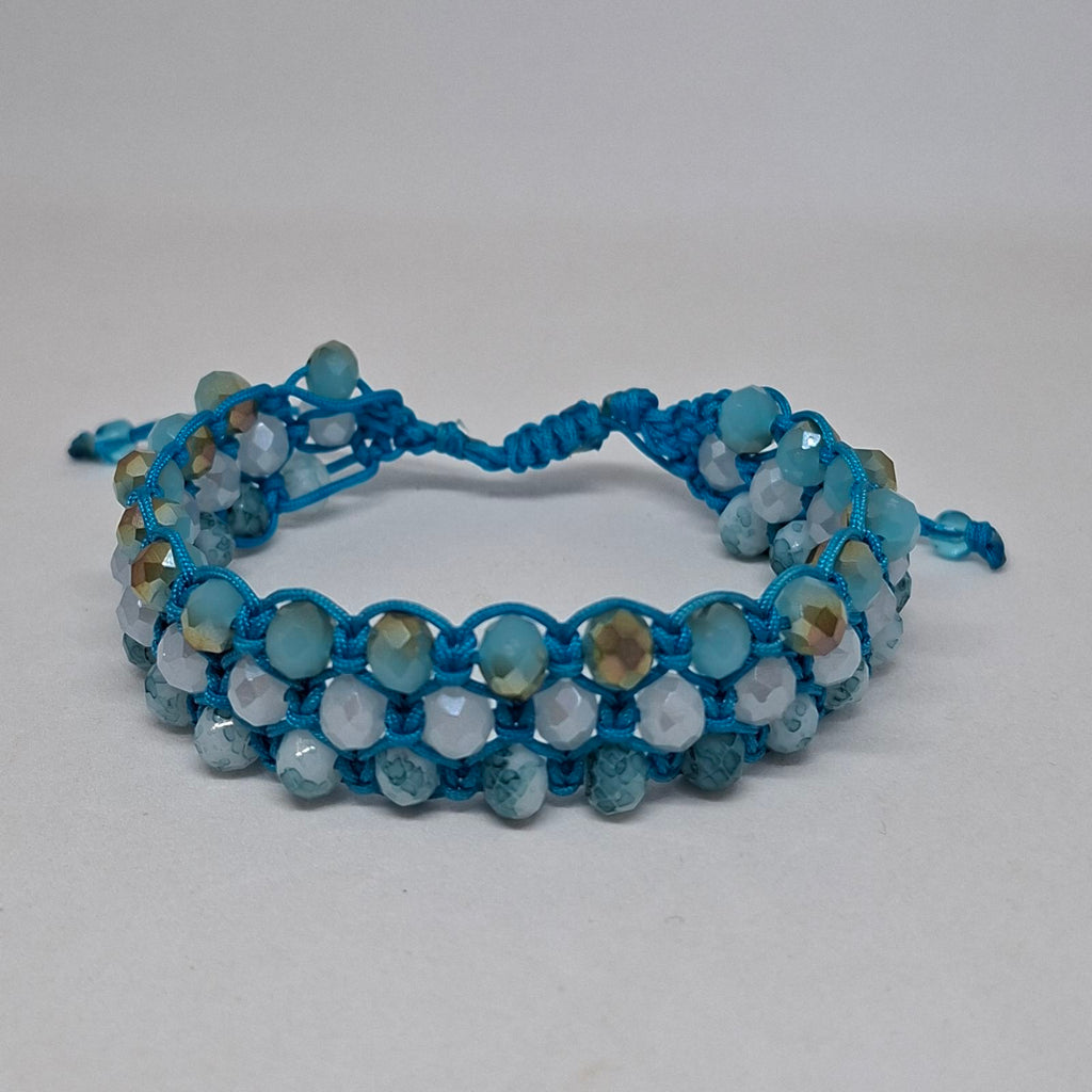 Blue Faceted Bead Macrame Bracelet