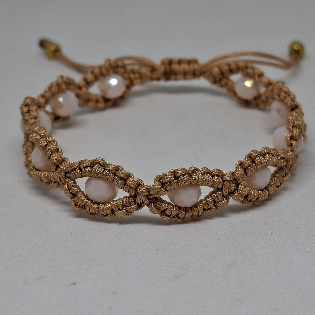Beige Drops Beaded Macramé Bracelet with adjustable closure