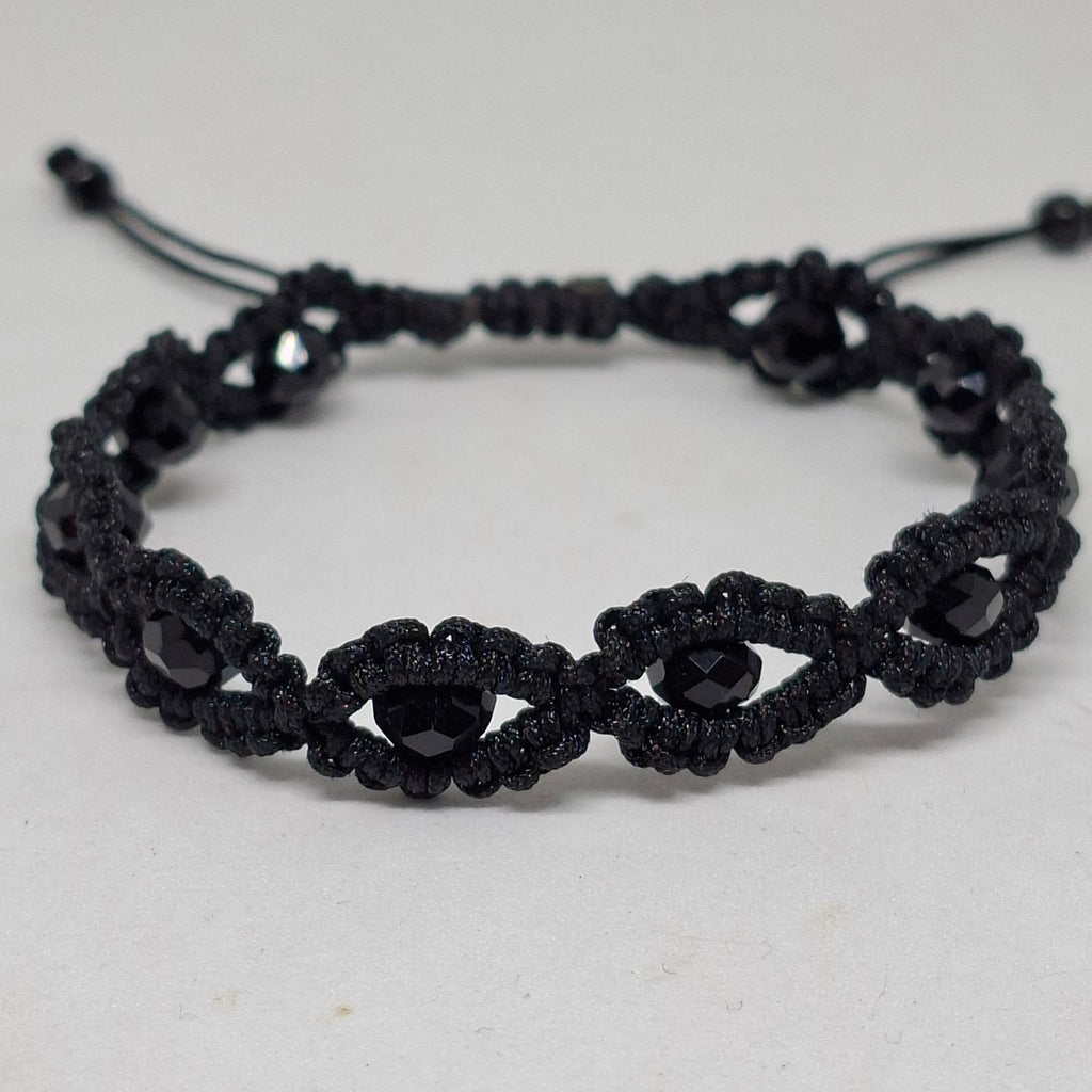 Black Drops Beaded Macramé Bracelet with adjustable closure