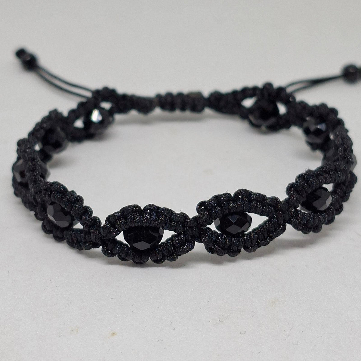 Black Drops Beaded Macramé Bracelet with adjustable closure