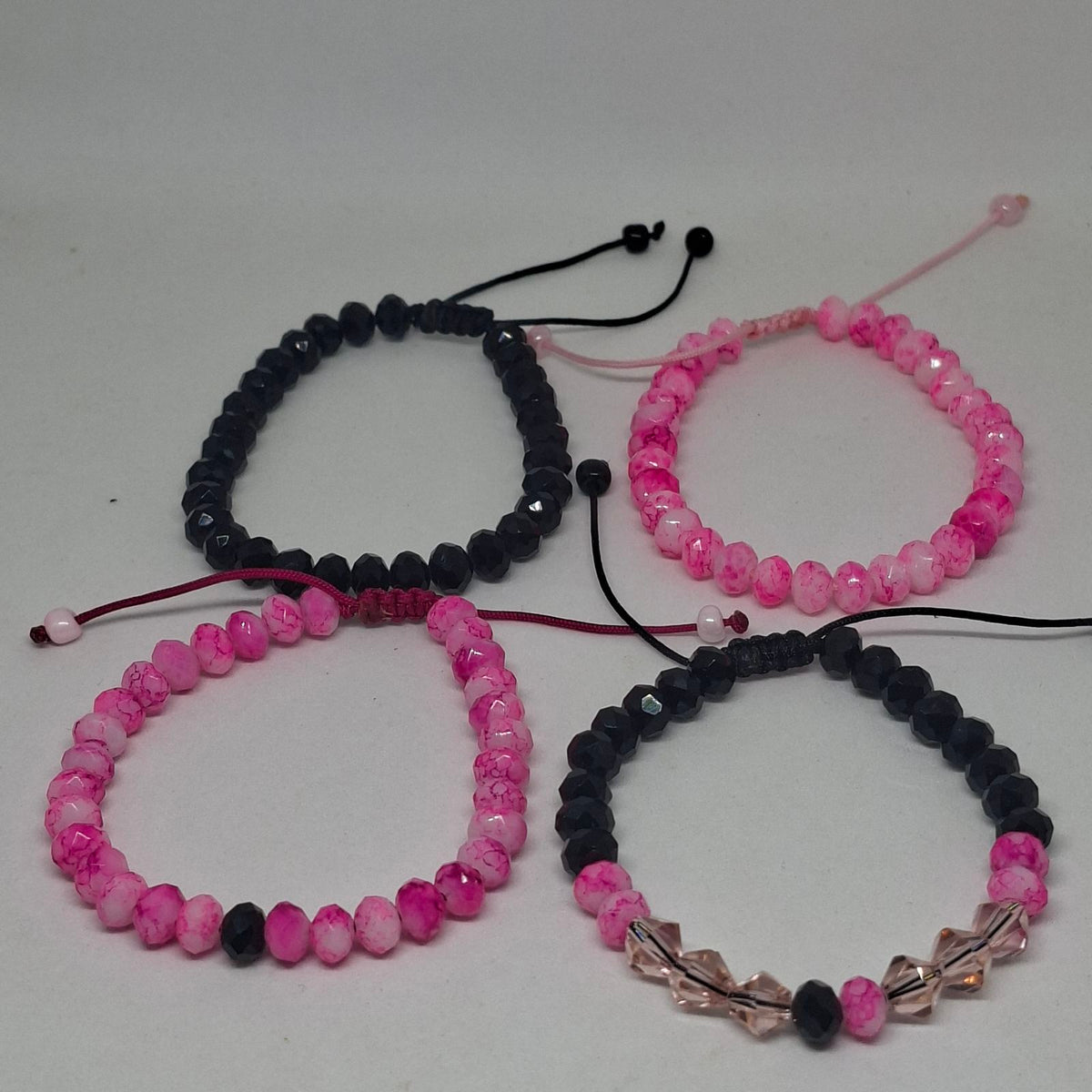 Pink & Black Beaded Bracelet Set of 4