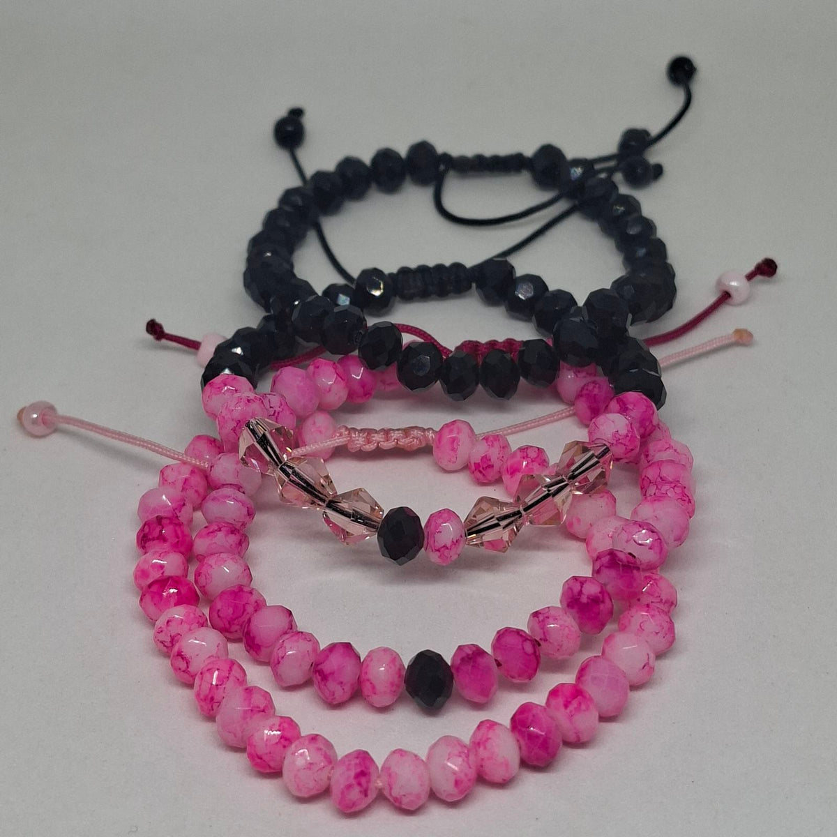 Pink & Black Beaded Bracelet Set of 4
