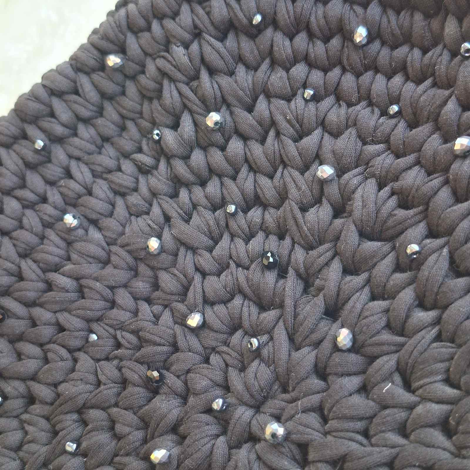 Black Round Crochet Bag with Crystal Beads