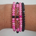 Pink & Black Beaded Bracelet Set of 4