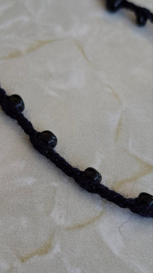 Black Beaded Crochet Wrap Necklace