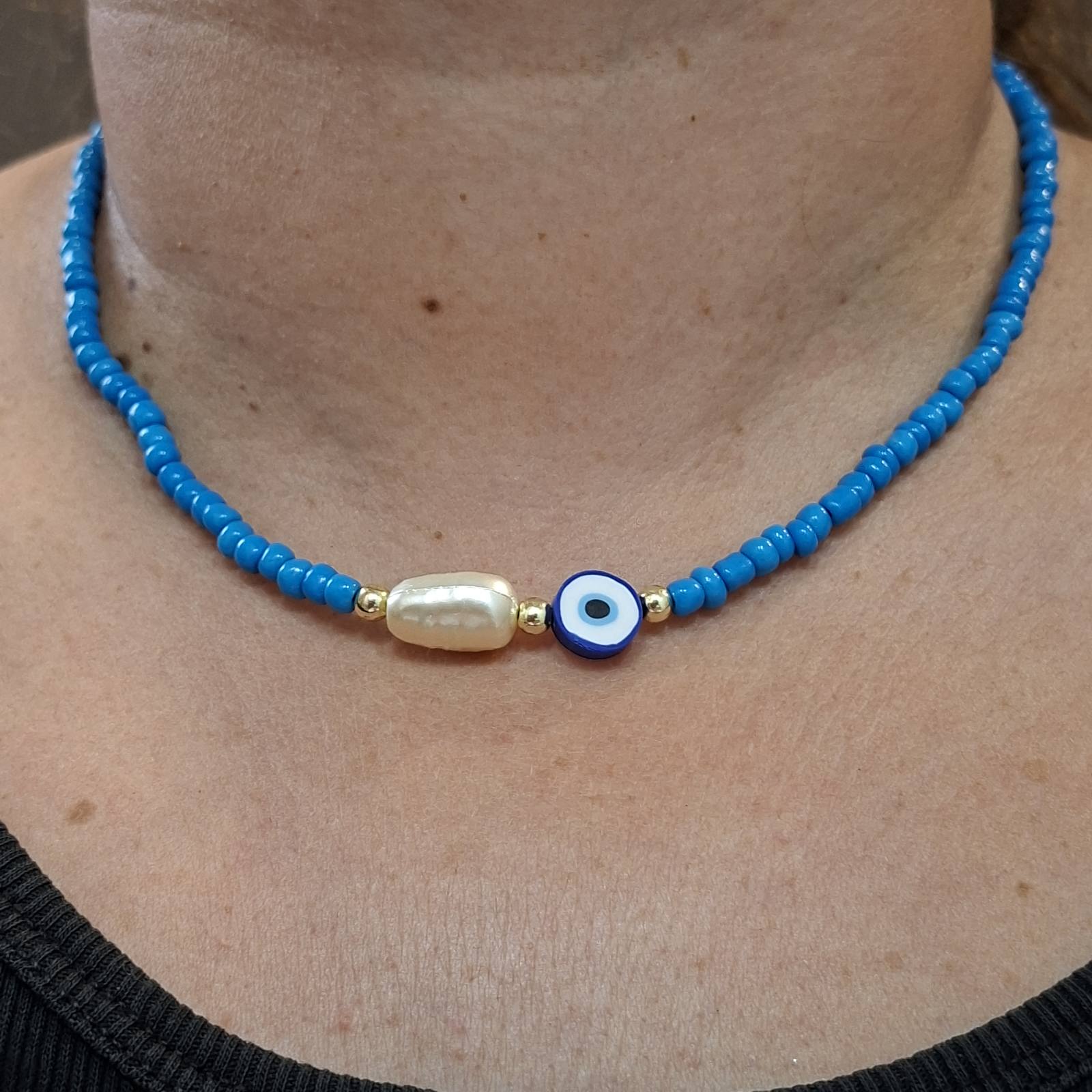 Evil Eye & Pearl Beaded Set – Necklace & Bracelet