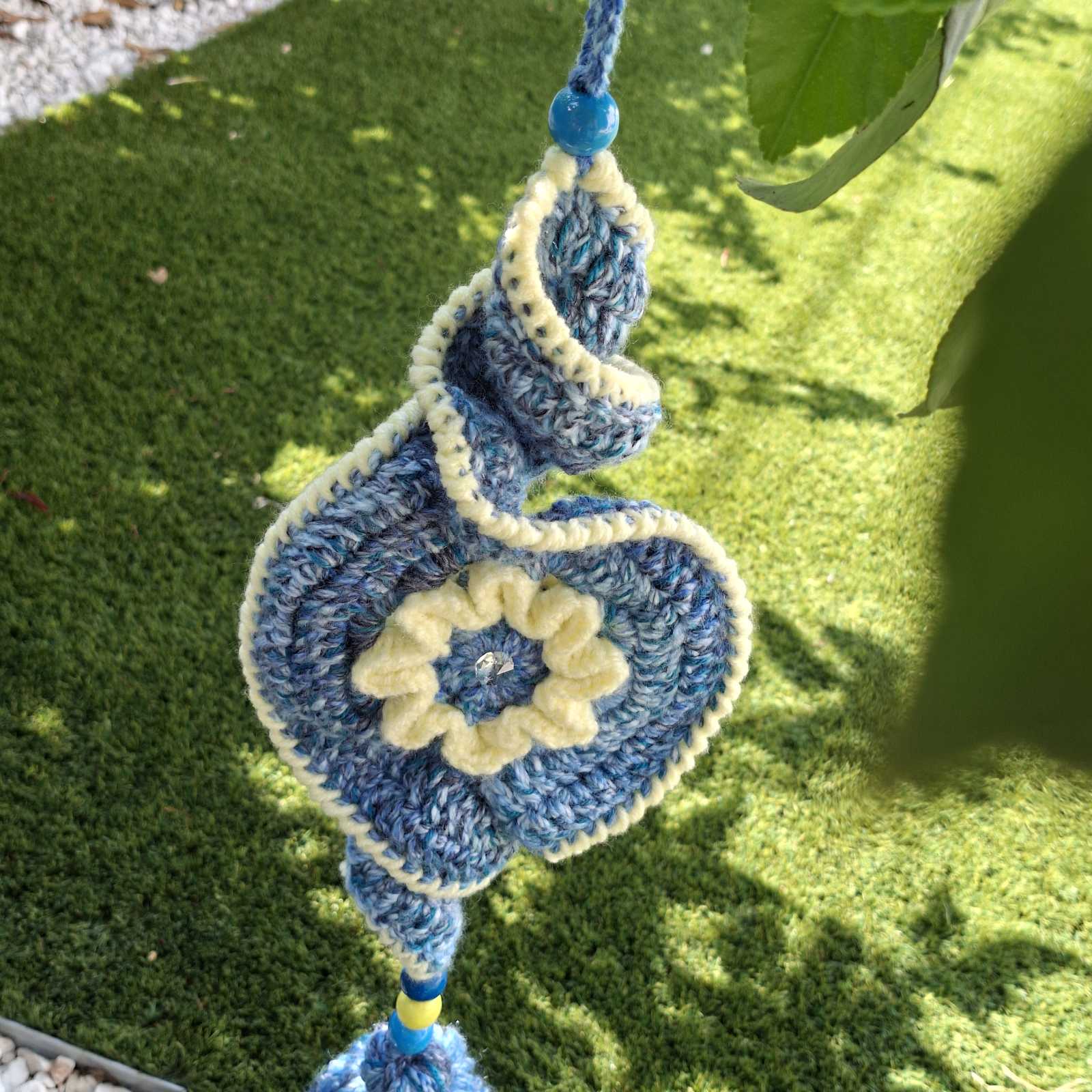 Handmade crochet garden decoration hanging from tree – boho outdoor decor Georgia Create