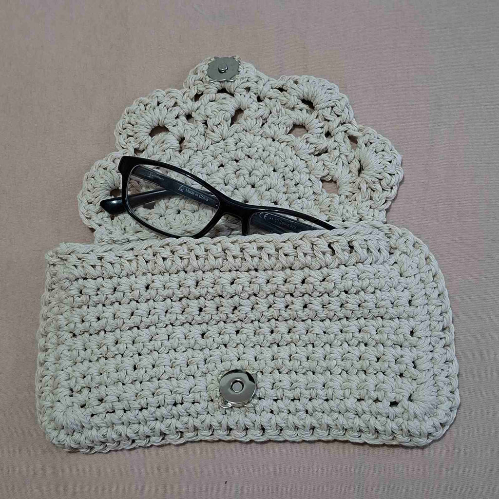 Handmade Crochet Glasses Case with Floral Flap