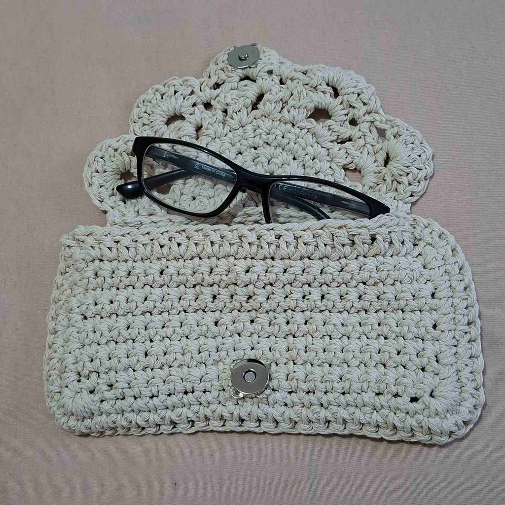 Handmade Crochet Glasses Case with Floral Flap