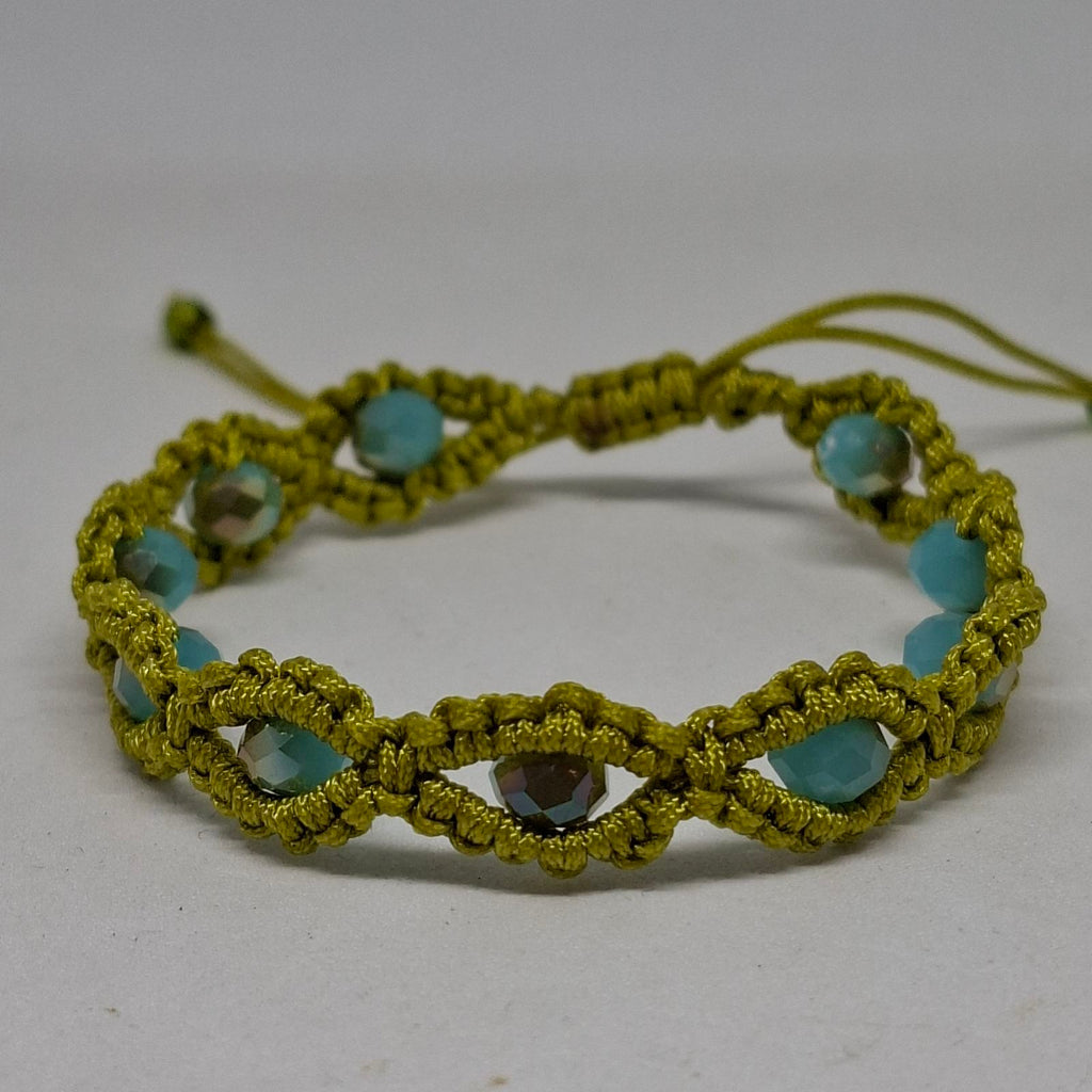 Olive Green Drops Beaded Macramé Bracelet with adjustable closure
