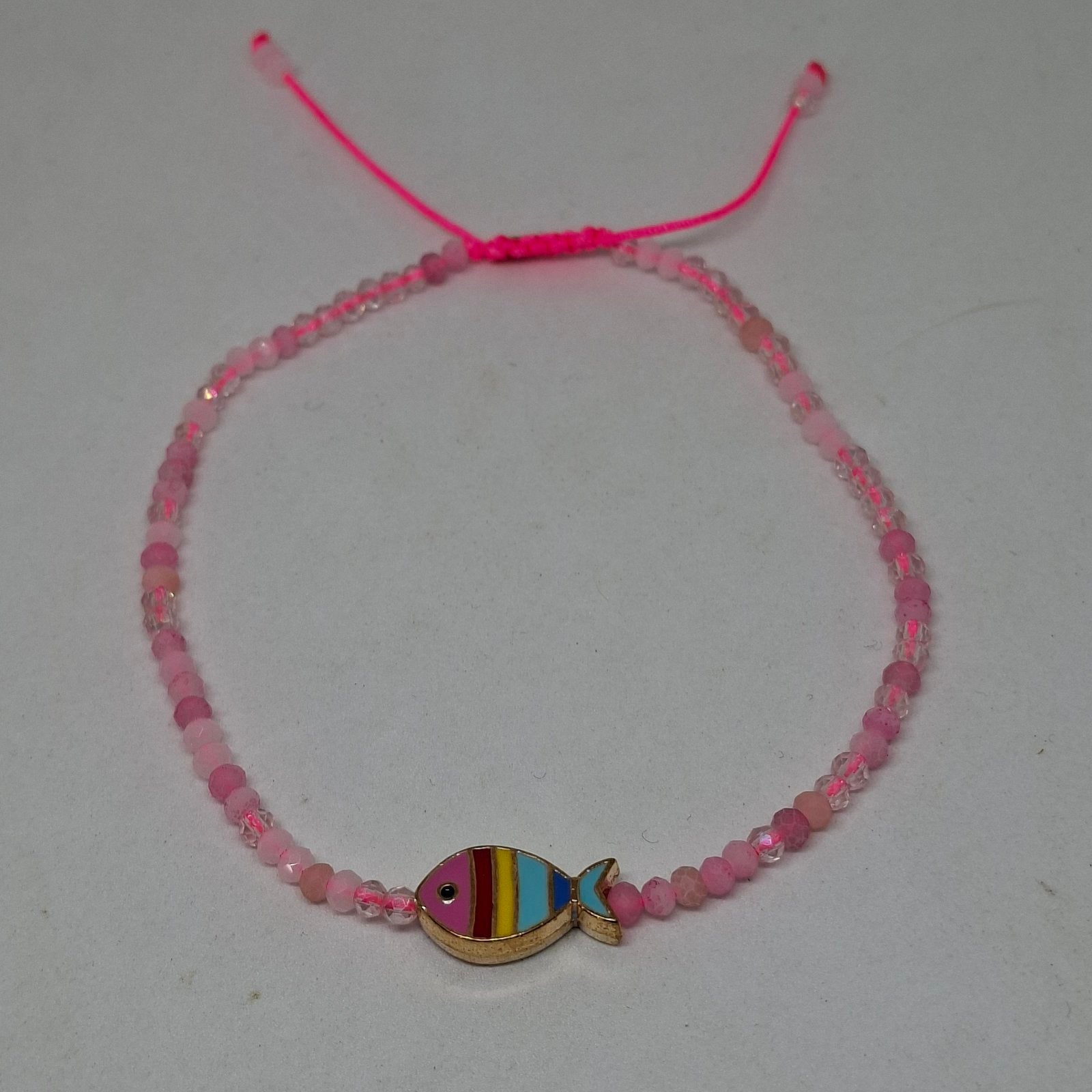 Handmade fish charm beaded anklet in pink