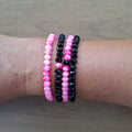 Pink & Black Beaded Bracelet Set of 4