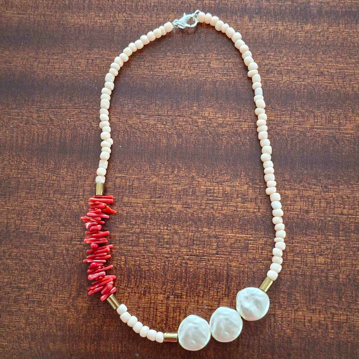 Coral & Pearl Handmade Necklace
