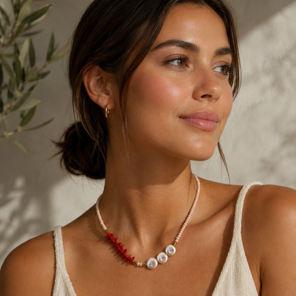 Coral & Pearl Handmade Necklace
