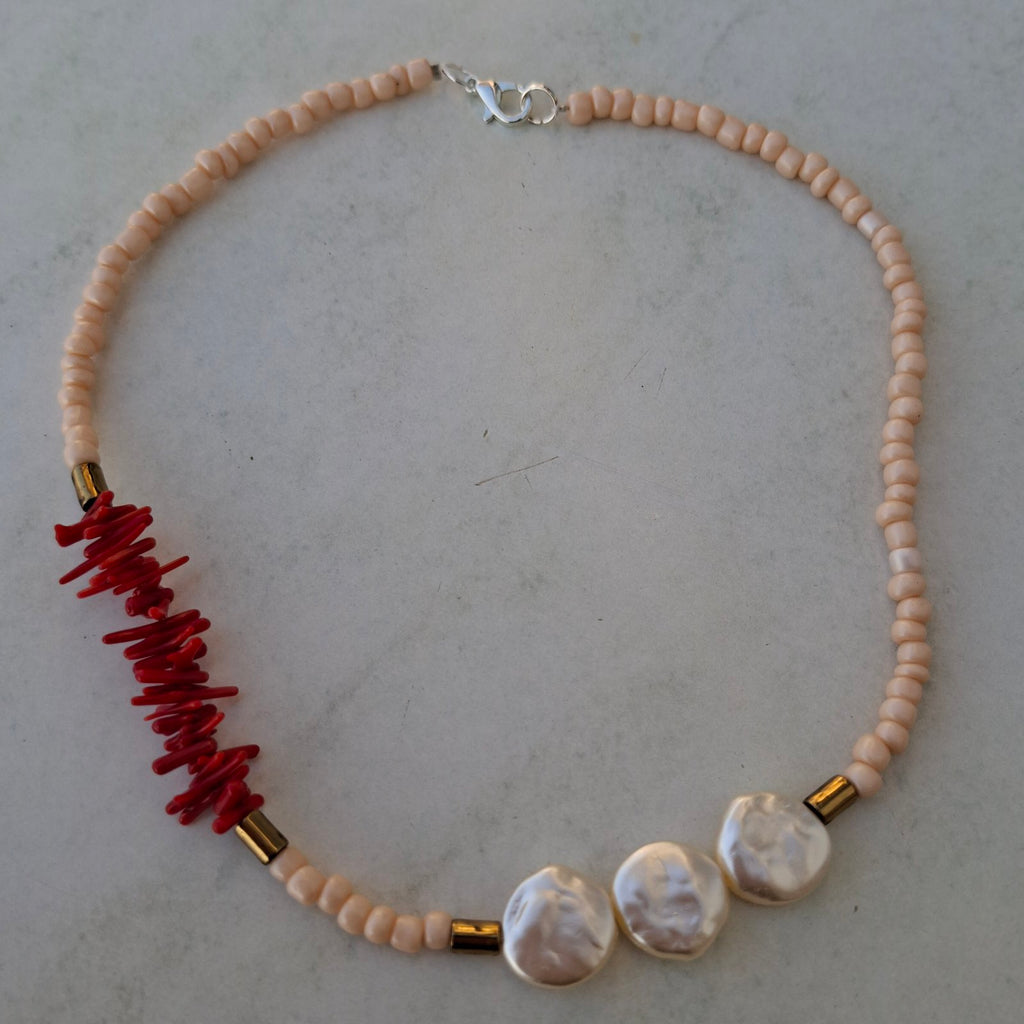 Coral & Pearl Handmade Necklace
