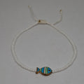 Handmade fish charm beaded anklet in white